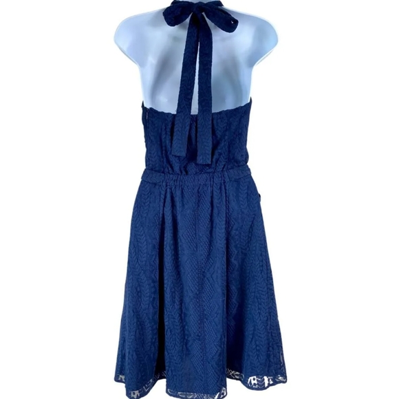 THEORY Dress Navy Summer Lace Crepe Halter Navy Blue Lined 10 - Picture 2 of 9